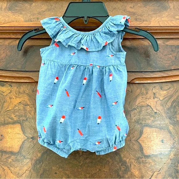 Cat & Jack Red White and Blue Popsicle Jean Bubble Romper onesie Size 0-3 Months - Picture 15 of 17